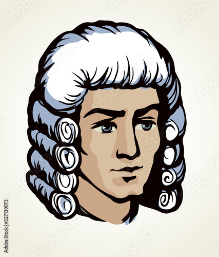 Vintage french wig. Vector drawing