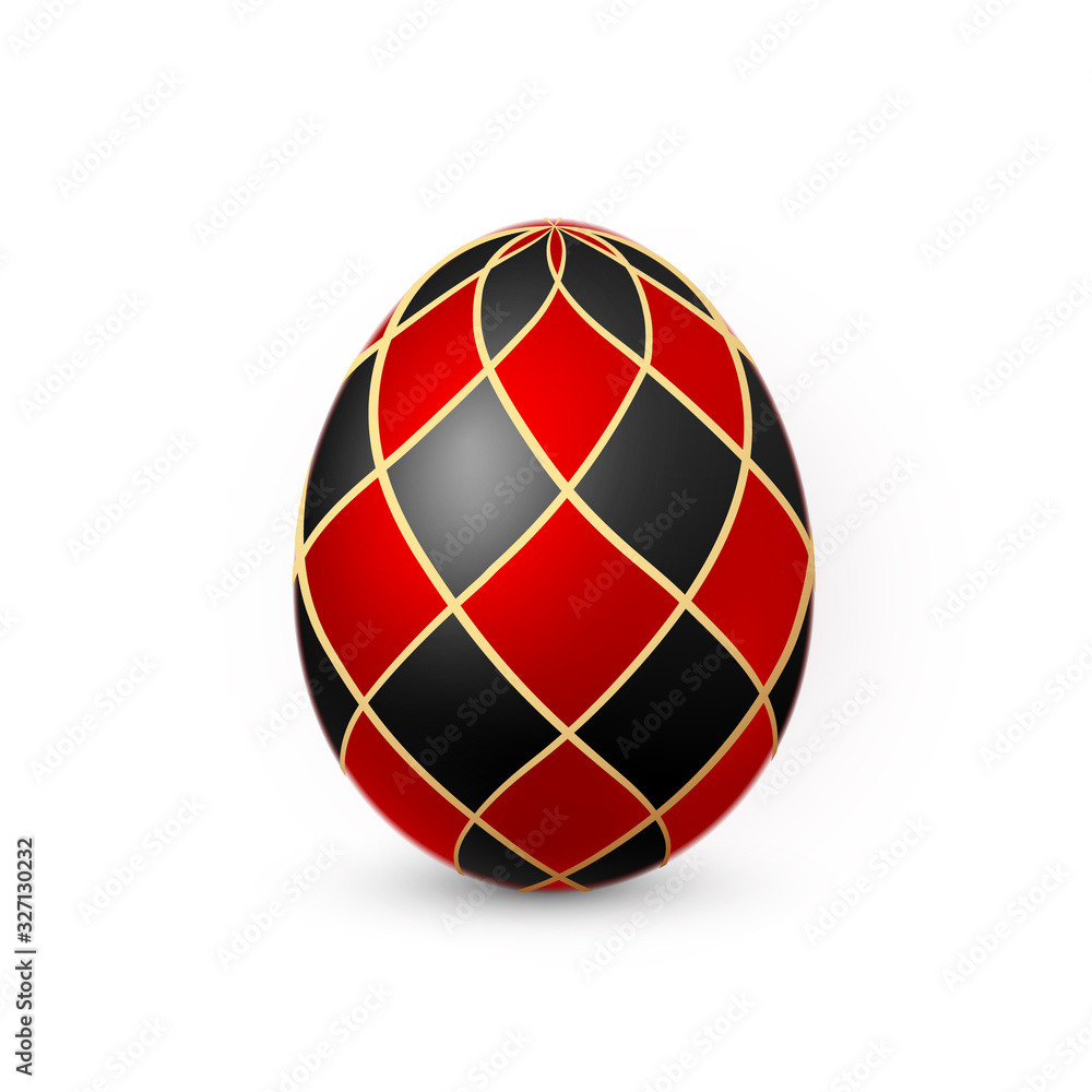 Color Easter egg on white background. Red and white egg paint by beeswax. Vector illustration