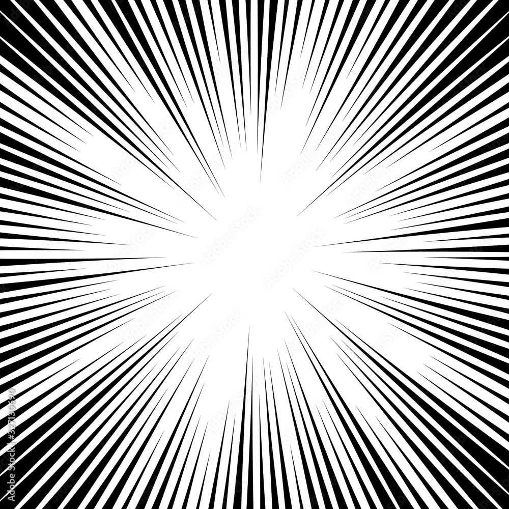 Comic book background. Black and white radial lines speed frame. Element of speed or superhero. Vector illustration Comic book background. Black and white radial lines speed frame. Element of speed or superhero. Vector illustration