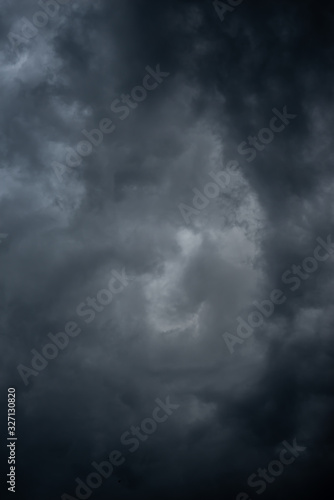 Dark black clouds in the sky, Stormy rain clouds background.
