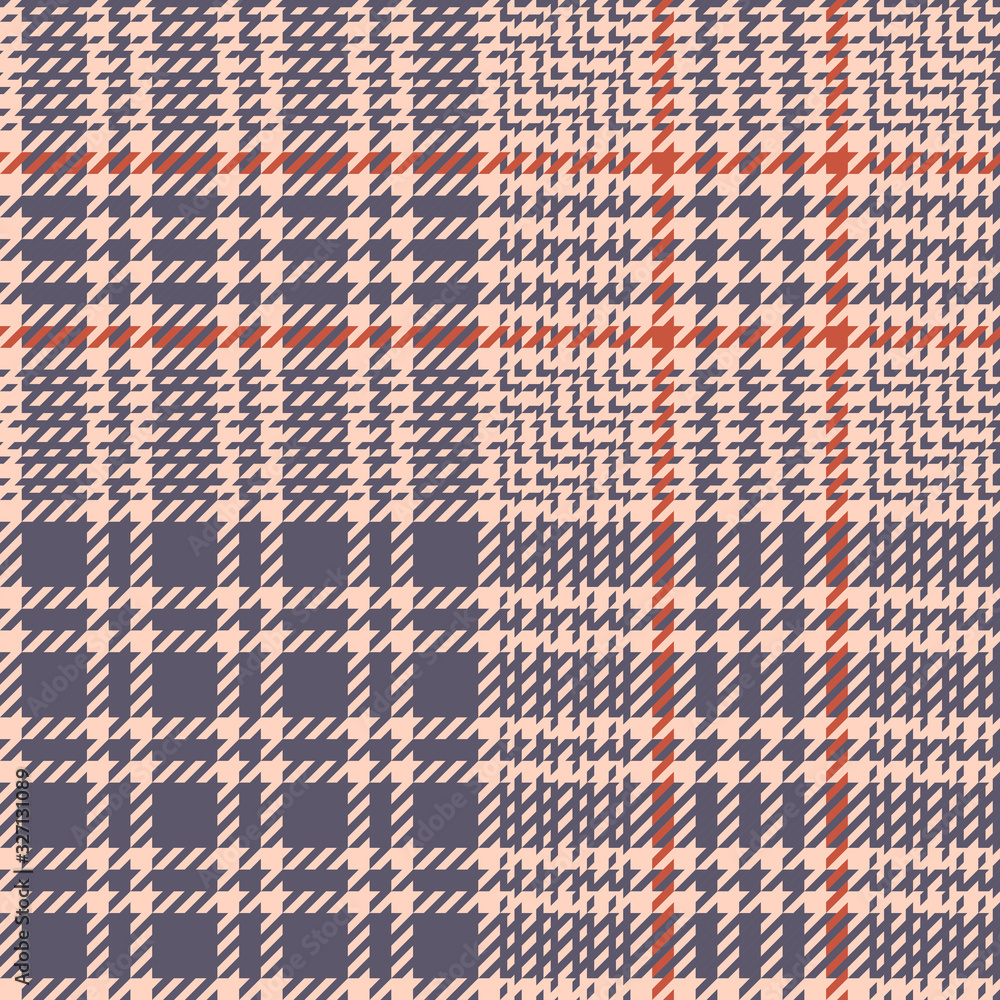 Plaid pattern seamless tartan vector background in pink, purple, and red. Glen abstract check plaid for jacket, coat, skirt, or other spring, summer, autumn, and winter tweed fashion textile design.