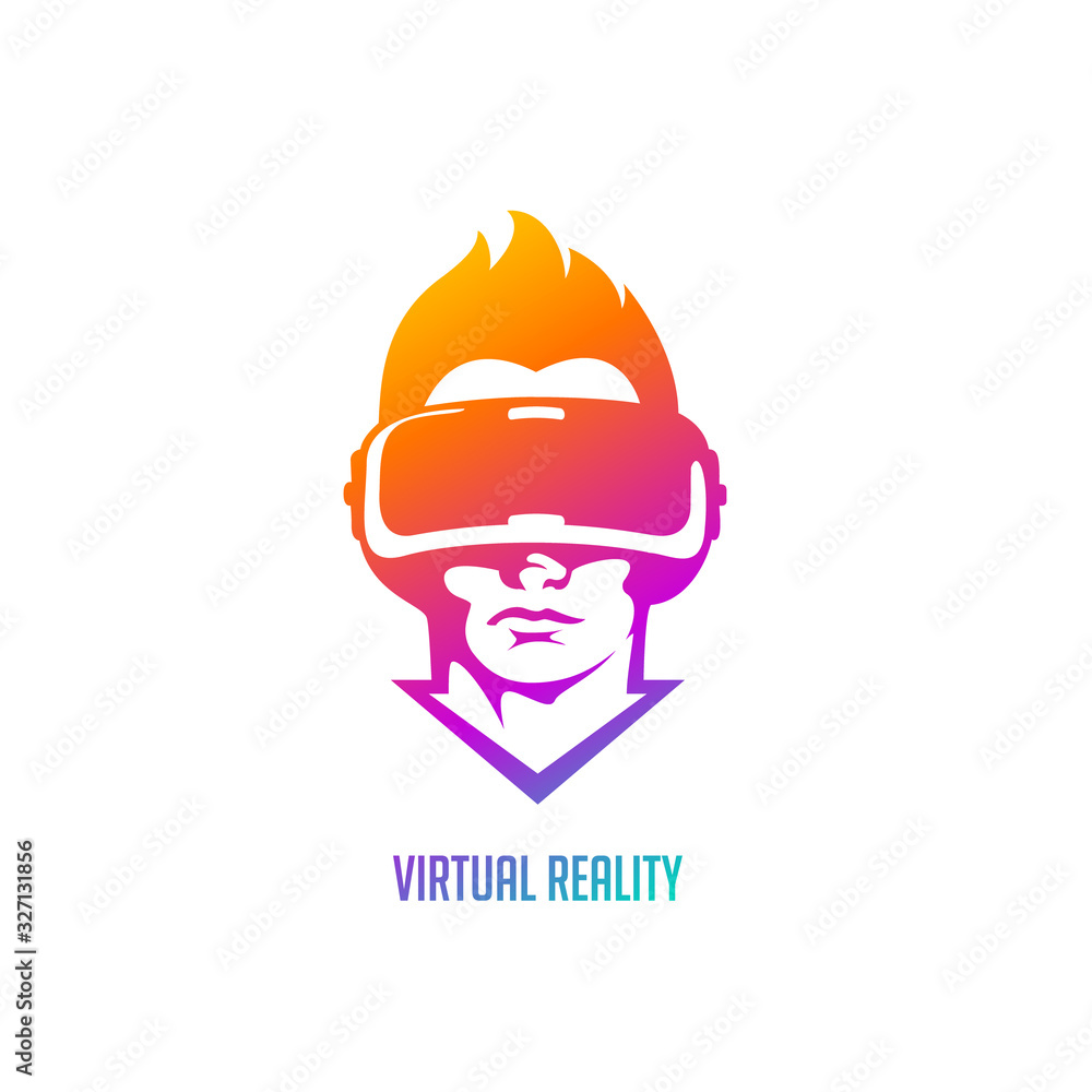Virtual reality headset icon. Vector logo illustration in blurple gradient color. Isolated on white. Virtual reality headset icon. Vector logo illustration in blurple gradient color. Isolated on white.