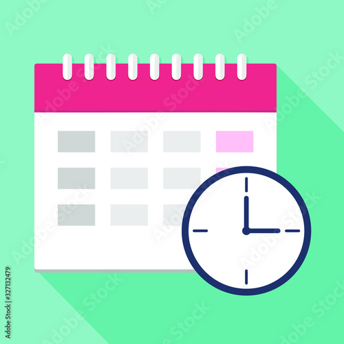 Calendar icon with clock. Planning. Time management.
