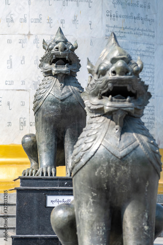 Bronze Chinthe Statues surrounding the Independence Monument photo