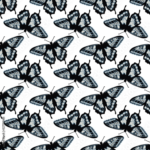 Vector seamless pattern with bright butterflies. Hand drawn texture design