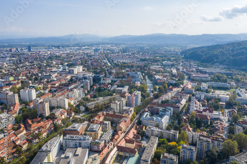 Fototapeta Naklejka Na Ścianę i Meble -  Aerial view of the cityscapes in Ljubljana, Slovenia