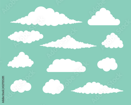 flat set of cartoon clouds in many shapes