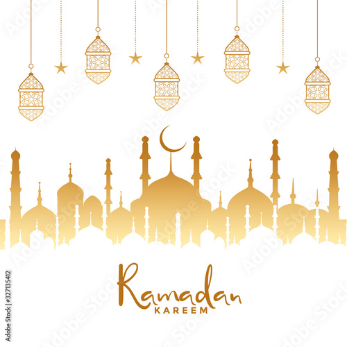 ramadan kareem islamic background with mosque and lamps