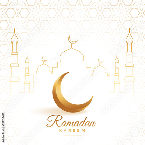 elegant golden moon with mosque ramadan kareem background