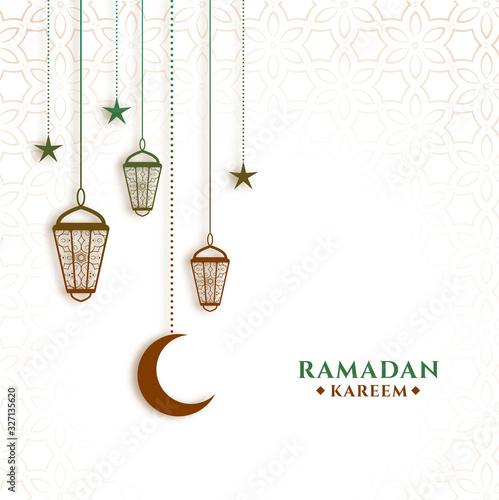 hanging lanterns and moon ramadan kareem background