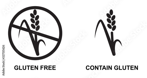 gluten free or contain wheat food icon Set of Isolated vector symbol for restaurant menus