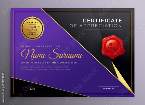 modern golden certificate of appreciation template design
