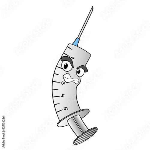 cartoon medical syringe with an evil face. vector isolated on white background