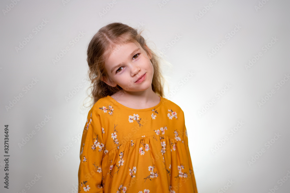 The little girl smiles and looks at the camera. The little girl smiles and looks at the camera.
