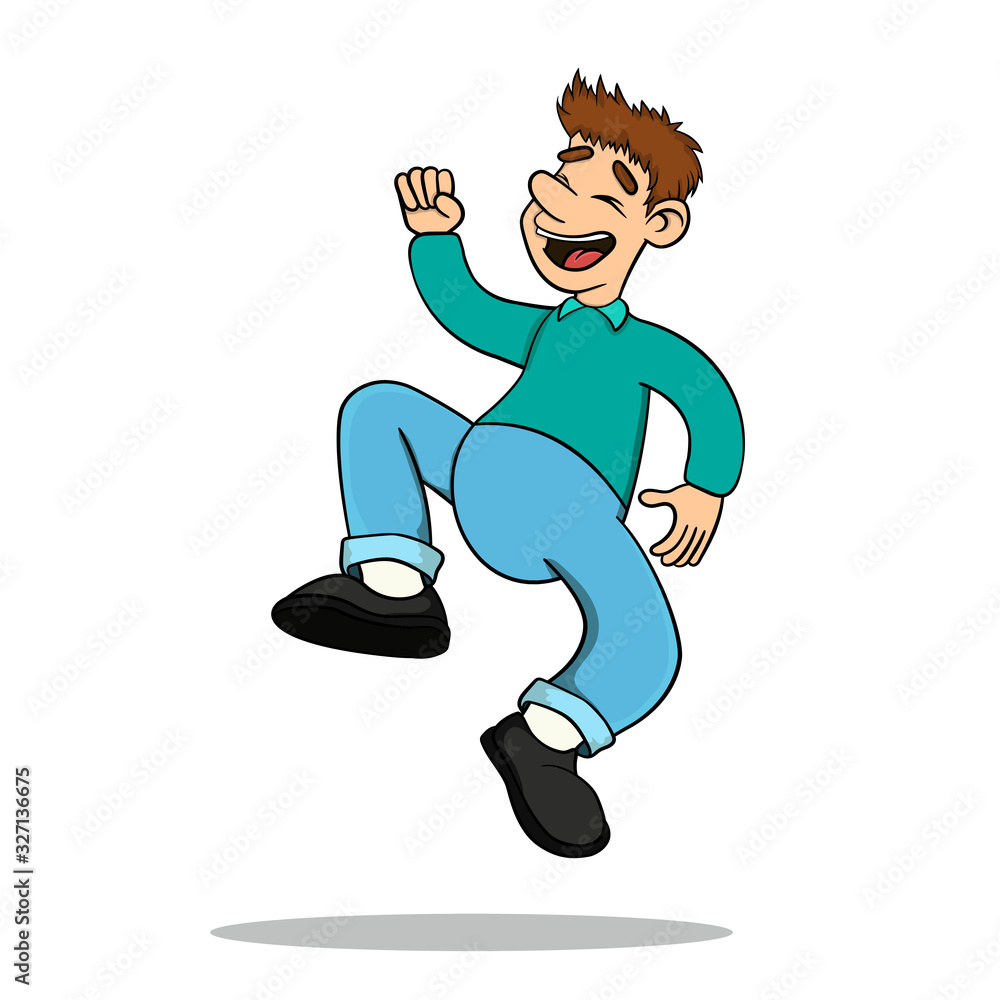 happy man jumping for joy with his fist raised.isolated on a white background. emotion happy man jumping for joy with his fist raised.isolated on a white background. emotion