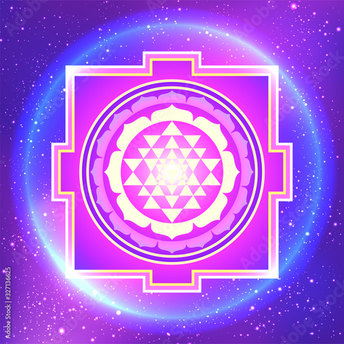 The Sri Yantra or Sri Chakra, form of mystical diagram, Shri Vidya school of Hindu tantra symbol. Sacred geometry vector design element. Vector illustration. Alchemy, occultism, spirituality.