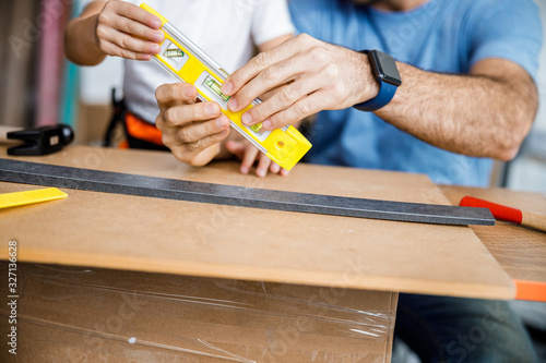 Parent and child with spint level stock photo photo