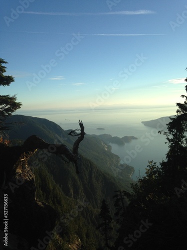 Sea to Sky view of islands from mountain range near the ocean pacific north west Vancouver Canada British columbia 