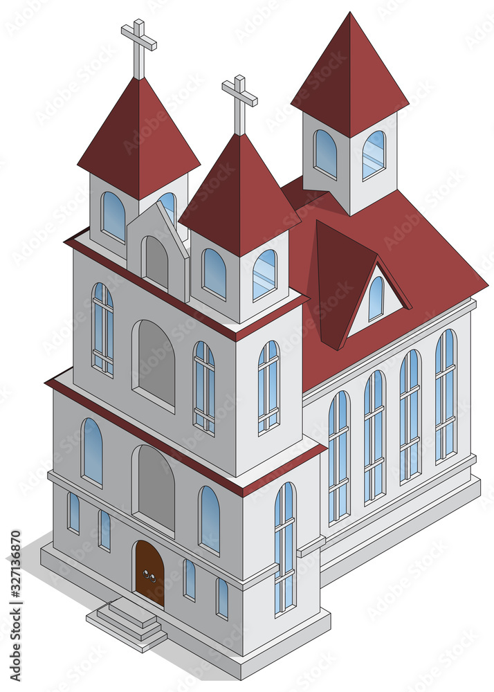 Church. Isometric. Isolated on white background. Vector illustration.