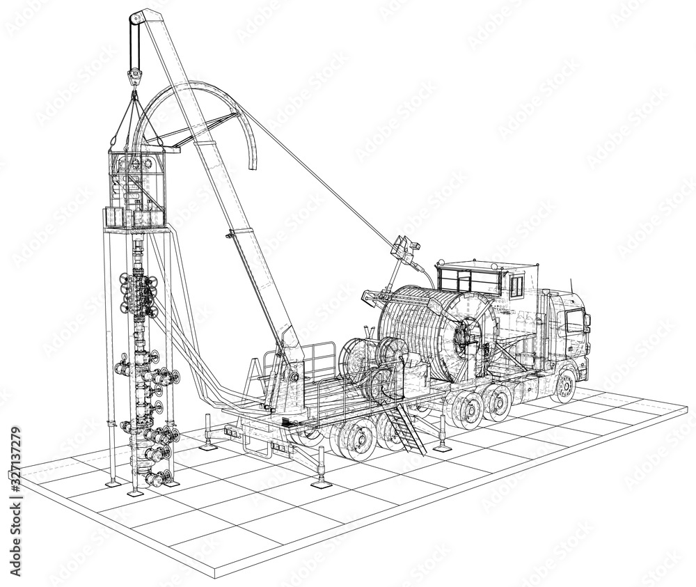 Fototapeta premium Wire-frame line truck isolated on white. Vector rendering of 3d.