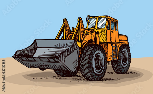 Tractor with bucket. Vector drawing