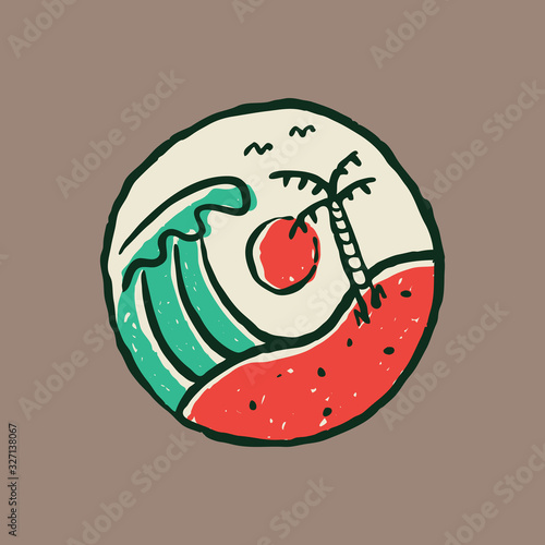 Summer beach sea badge patch pin graphic illustration vector art t-shirt design