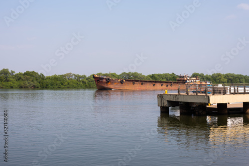 Barges carrying mining ore for export at Old Goa, Goa.