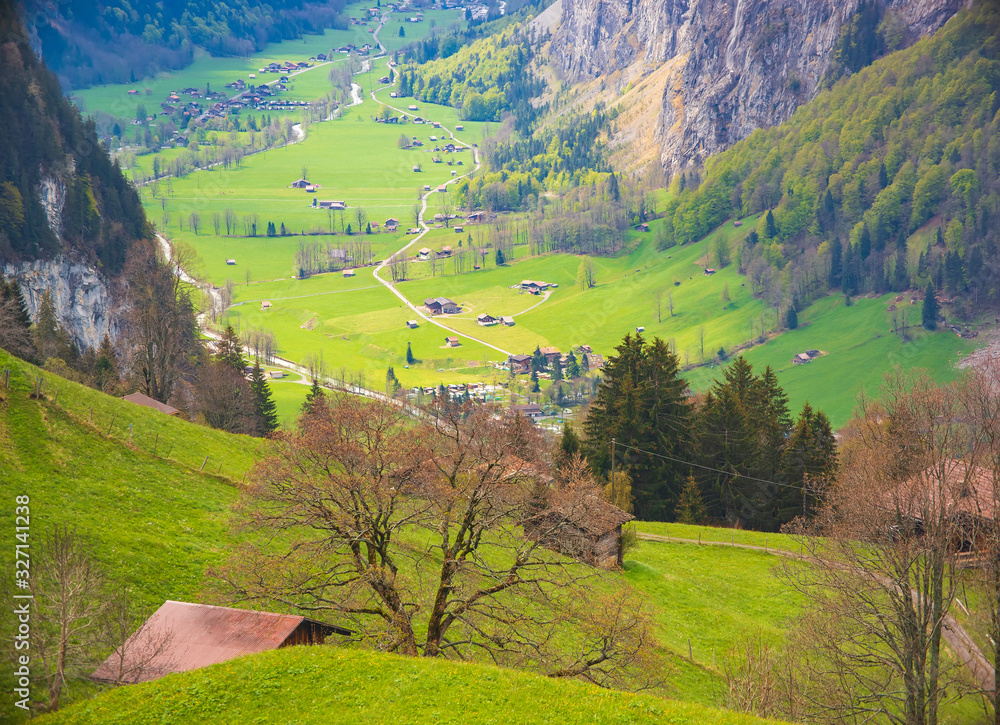 Picturesque view of Lauterbrunnen valley, Bernese Oberland, Switzerland