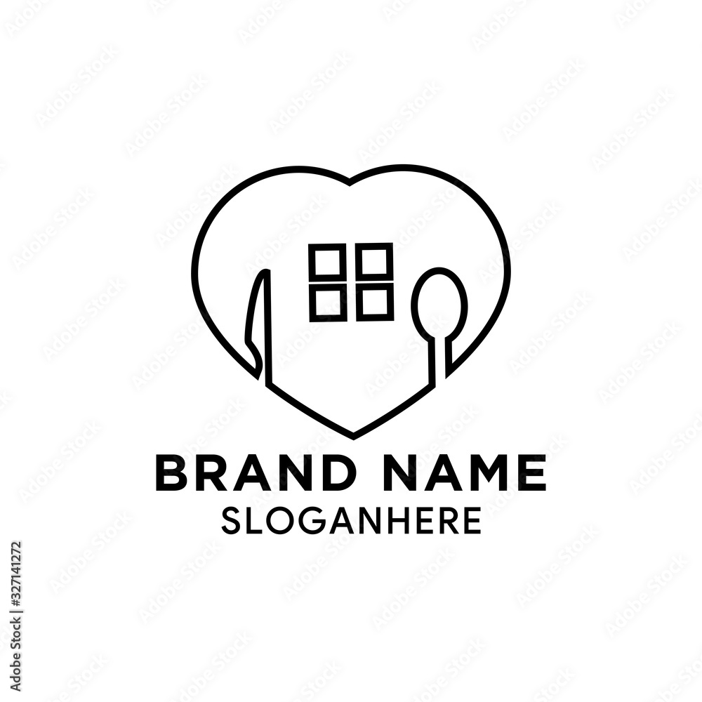love heart house logo design, food restaurant logo love heart house logo design, food restaurant logo