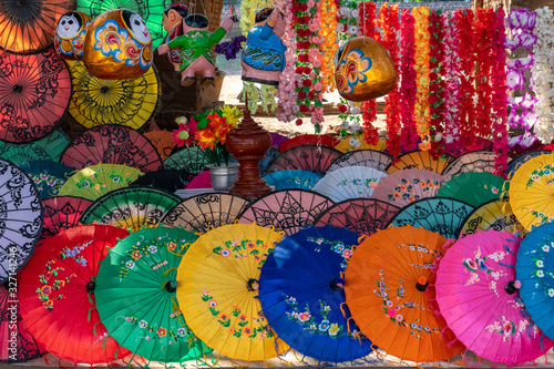 Colourful souvenirs on sale at Maha Sandar Mahi Pagoda