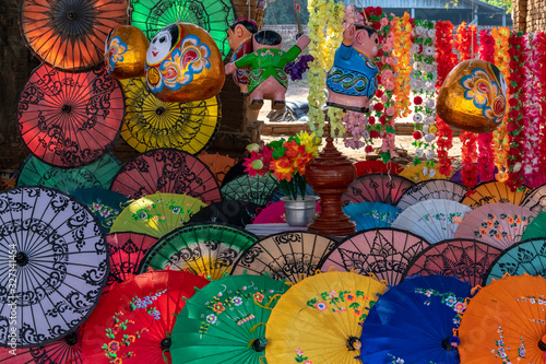 Colourful souvenirs on sale at Maha Sandar Mahi Pagoda photo