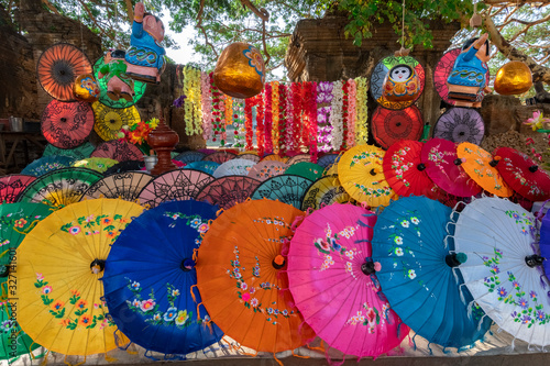 Colourful souvenirs on sale at Maha Sandar Mahi Pagoda photo