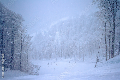 Winter Mountain landscape at the Rosa Khutor ski resort in Sochi, Russia. © Alexey Oblov