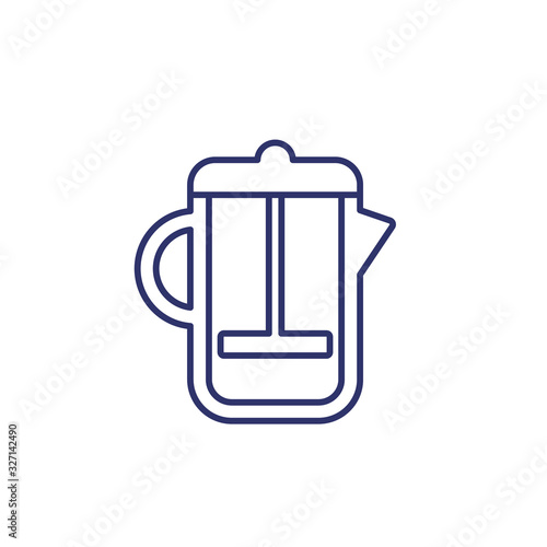 french press icon on white, line