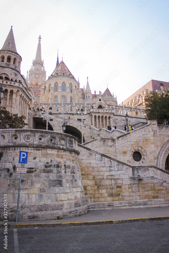 Budapest, Hungary - October 06, 2014: view to the stairs in front of Fisherman's Bastion