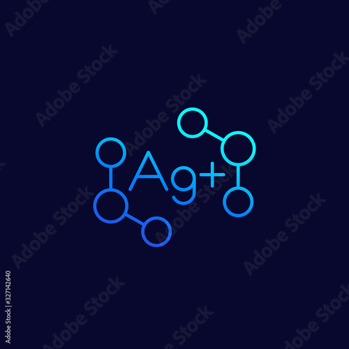 Silver ions icon on dark, linear