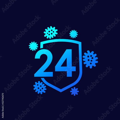 24 hours virus protection vector icon