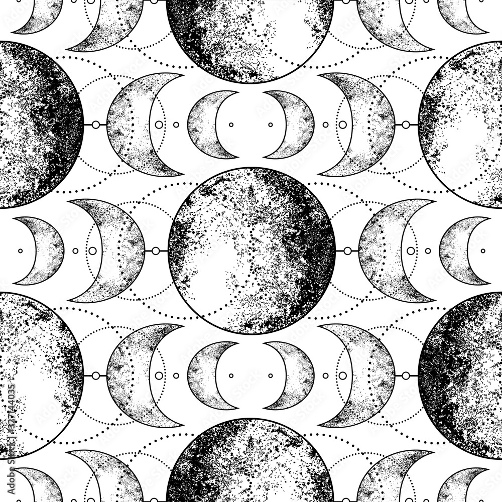 Triple moon pagan Wicca moon goddess symbol. Three-faced Goddess, Maiden,  Mother, Crone vector illustration. Tattoo, astrology, alchemy, boho and  magic symbol. Coloring book. Seamless pattern. Stock Vector | Adobe Stock