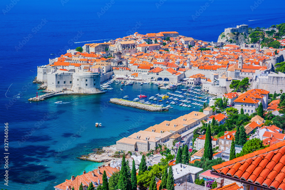 Dubrovnik, Croatia. A panoramic view of the walled city.
