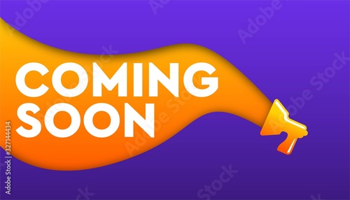 Megaphone with bubble speech of coming soon sale background template.