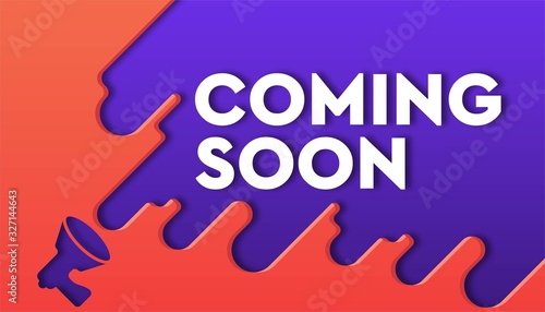 Megaphone with bubble speech of coming soon sale background template.