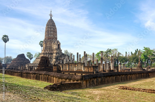 Ruins of Ancient Thai Temple (Wat Phra Sri Rattana Mahathat). The temple was built in the 12th century in Thai-adopted Khmer style. Si Satchanalai historical park, Northern of Thailand.