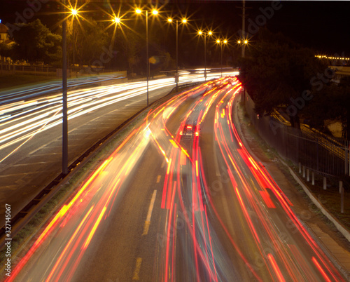 Highway night traffic long exposure photography