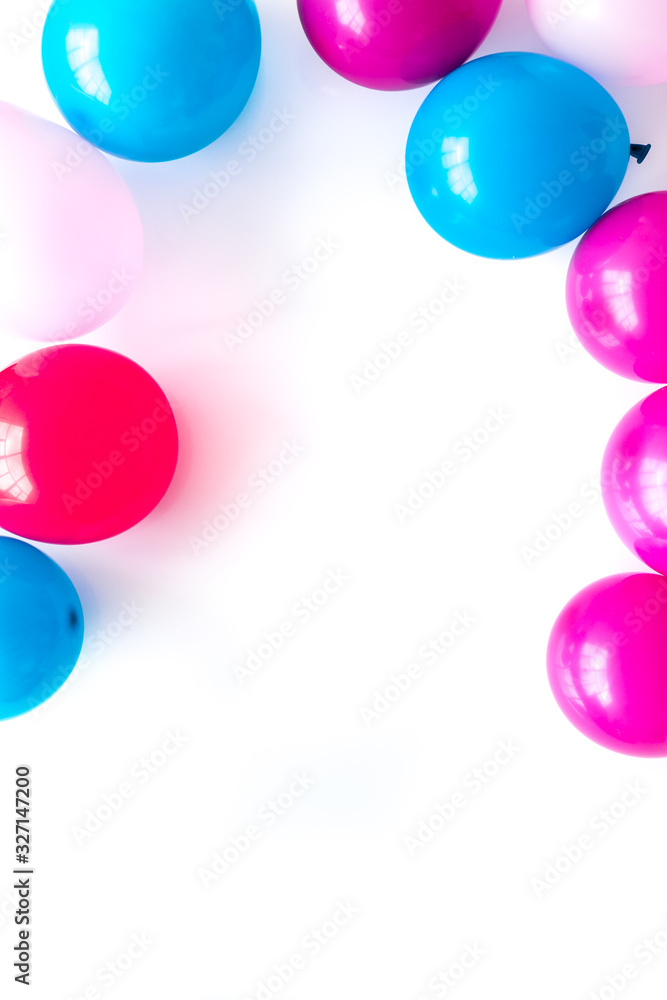 Colorful balloons frame on white background top-down frame copy space Colorful balloons frame on white background top-down frame copy space