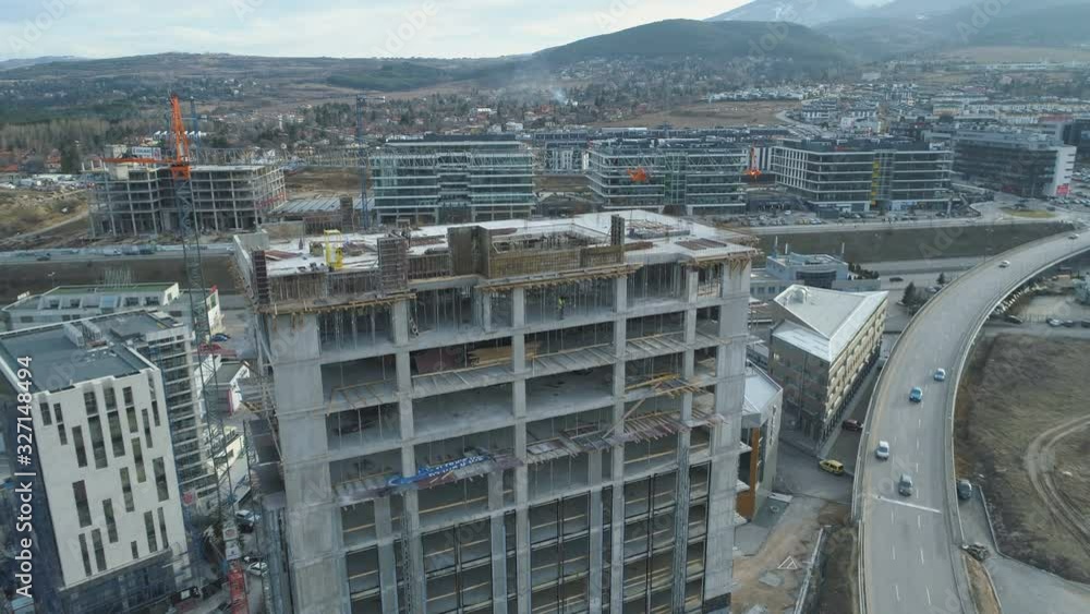 Tower Crane working on multi storey office building Business Park Sofia, Bulgaria Tower Crane working on multi storey office building Business Park Sofia, Bulgaria