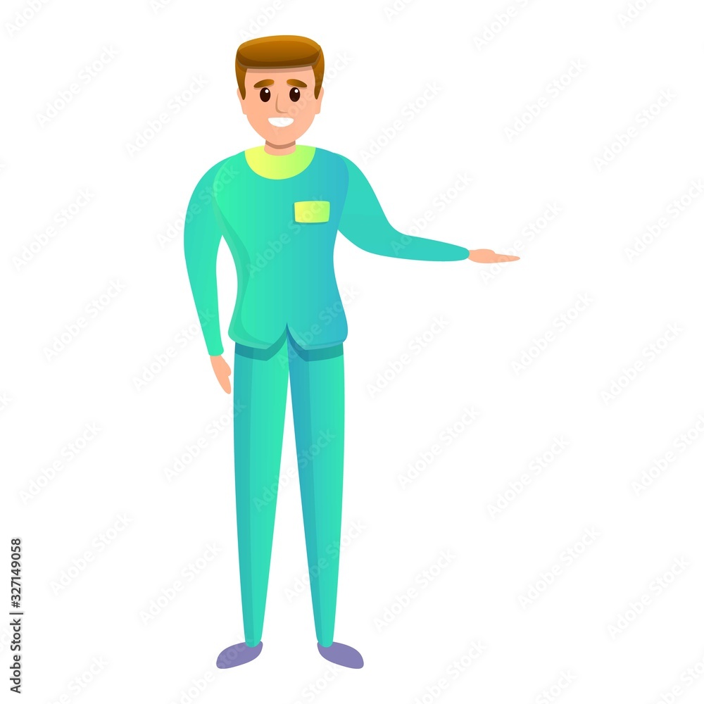 Smiling male nurse icon. Cartoon of smiling male nurse vector icon for web design isolated on white background Smiling male nurse icon. Cartoon of smiling male nurse vector icon for web design isolated on white background