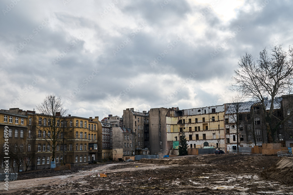 Construction site - reconstruction of historic tenement houses in the city of Poznan.