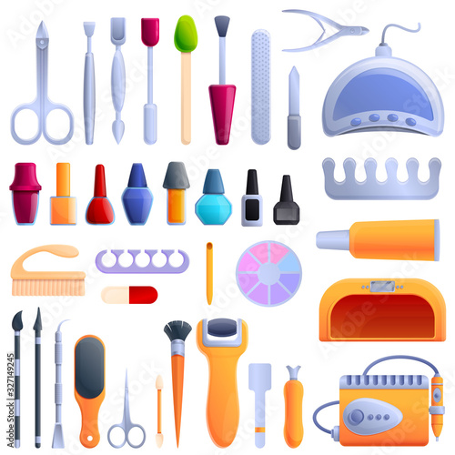 Manicurist icons set. Cartoon set of manicurist vector icons for web design