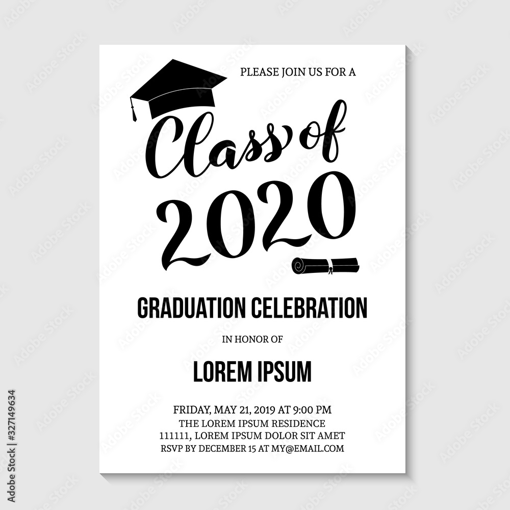 Graduation party invitation card template. Black and white grad party ...