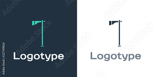 Logotype Native american tomahawk axe icon isolated on white background. Logo design template element. Vector Illustration